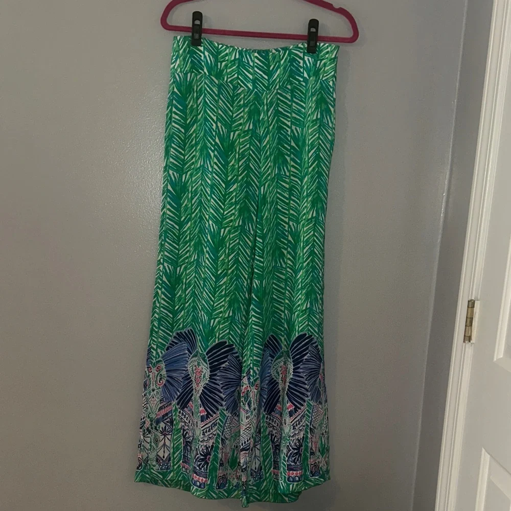 Lilly Pulitzer Green and Blue Lolani Pants 100% silk - Picture 2 of 10
